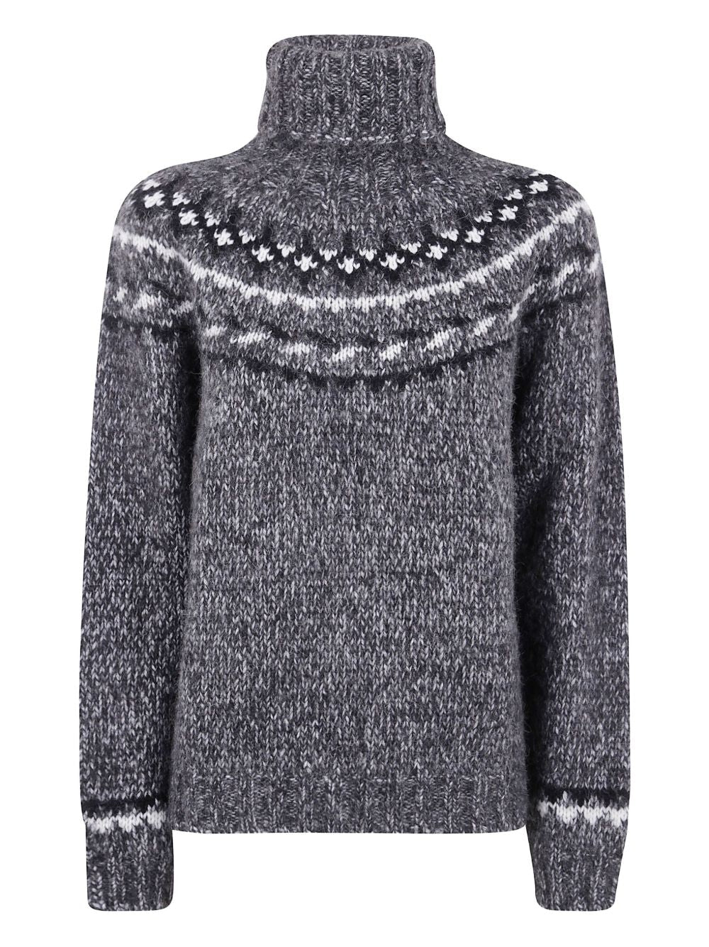 Parosh Fair-Isle Wool Turtleneck Sweater — Charcoal grey