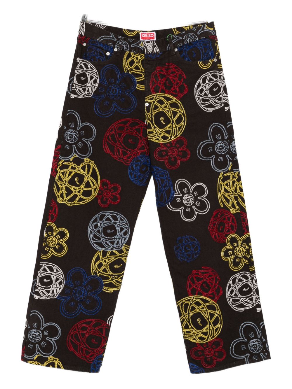 KENZO FUTURA Embroidered Cotton Trousers — Black