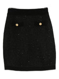 Elisabetta Franchi Sequin-Embellished Wool Knit Skirt — Black