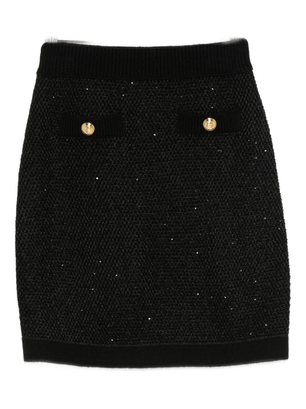 Elisabetta Franchi Sequin-Embellished Wool Knit Skirt — Black