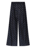 Tory Burch Jacquard Paisley Silk Trousers — Navy
