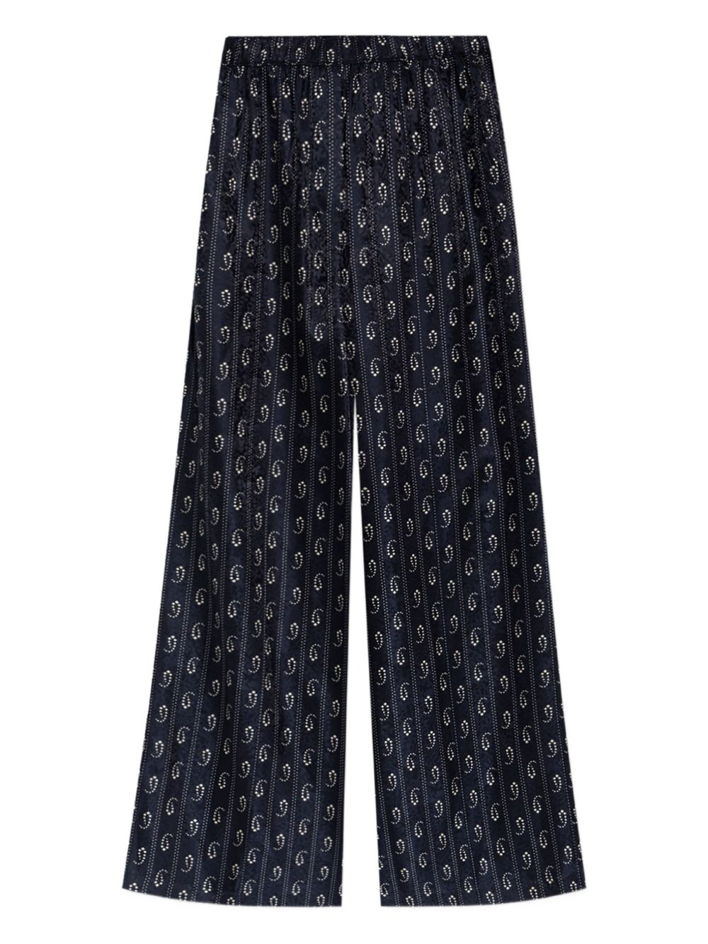 Tory Burch Jacquard Paisley Silk Trousers — Navy