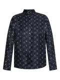 Tory Burch Paisley Jacquard Silk Shirt — Navy