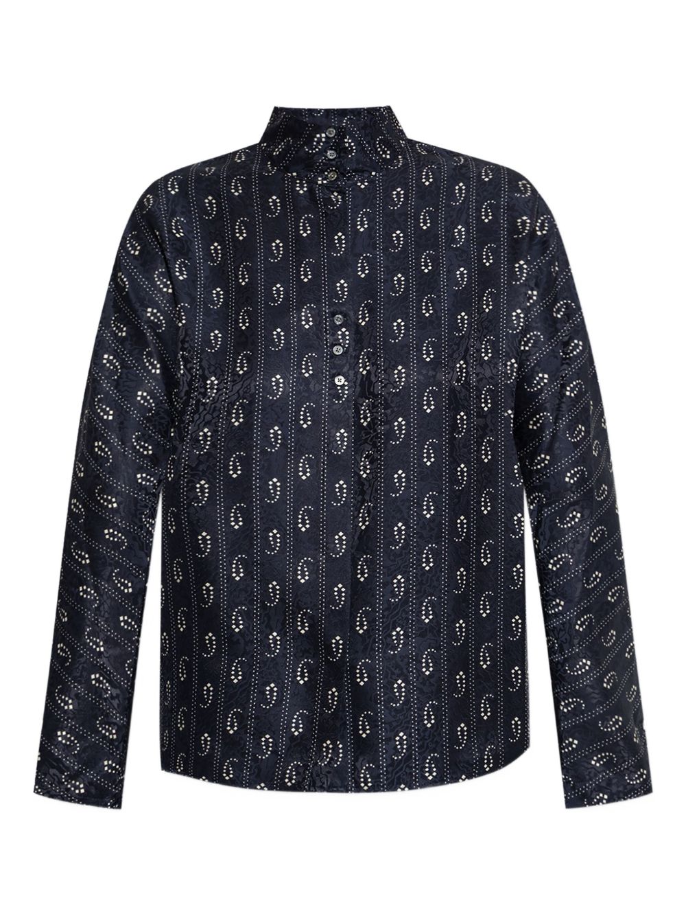 Tory Burch Paisley Jacquard Silk Shirt — Navy