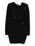 Elisabetta Franchi Gold-Studded Knit Mini Dress — Black