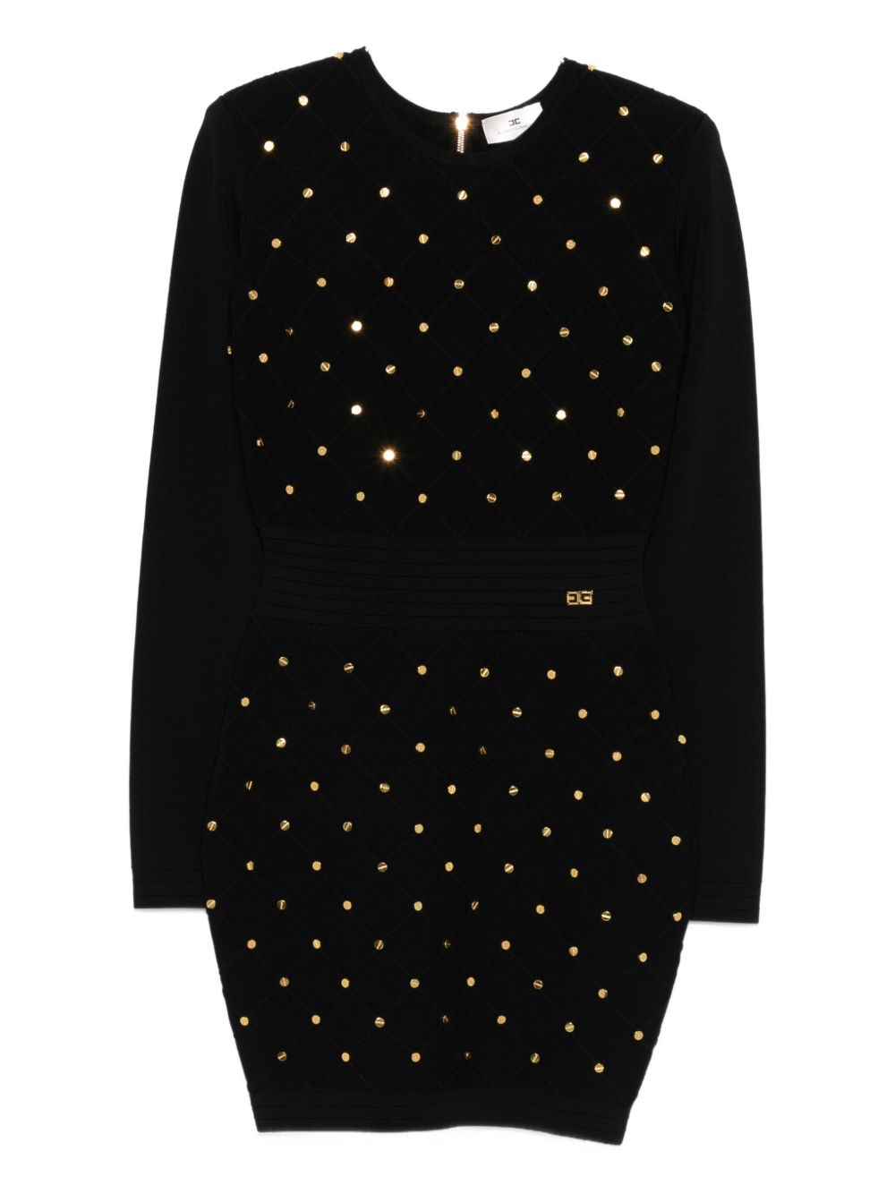 Elisabetta Franchi Gold-Studded Knit Mini Dress — Black