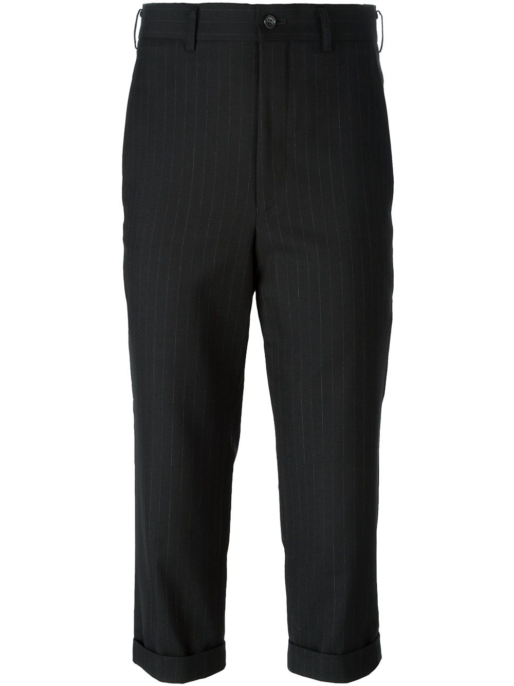 Comme Comme Pinstripe Wool Trousers — Black