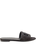 Dolce & Gabbana Suede DG Logo with Rhinestone Detail Slide — Black