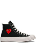 Comme Des Garcons Red Heart-Embroidered Canvas Sneaker — Black