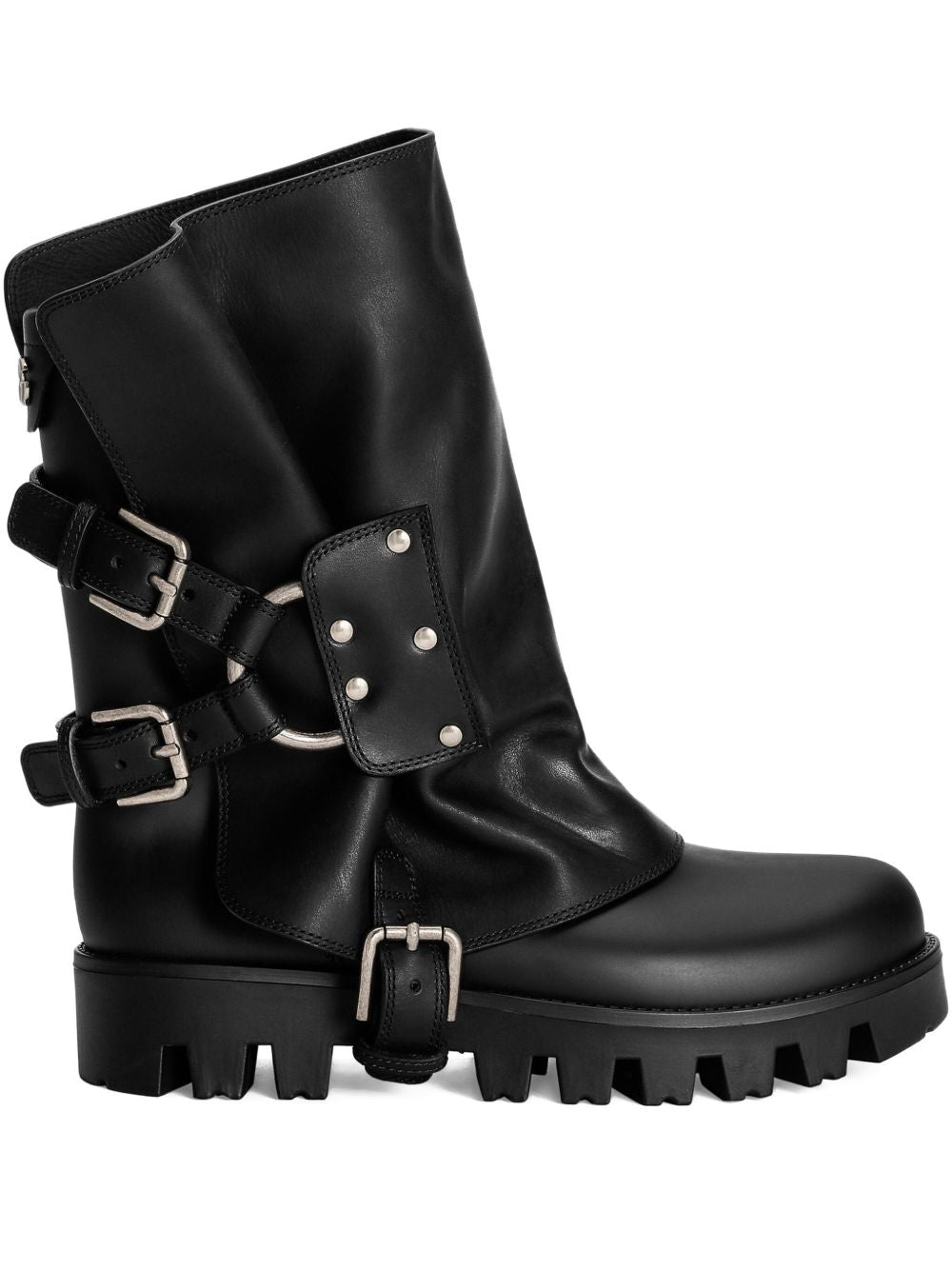 Dolce & Gabbana Buckle-Embellished Leather Ankle Boot — Black