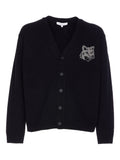 Maison Kitsuné Fox-Head Intarsia Wool Cardigan — Black