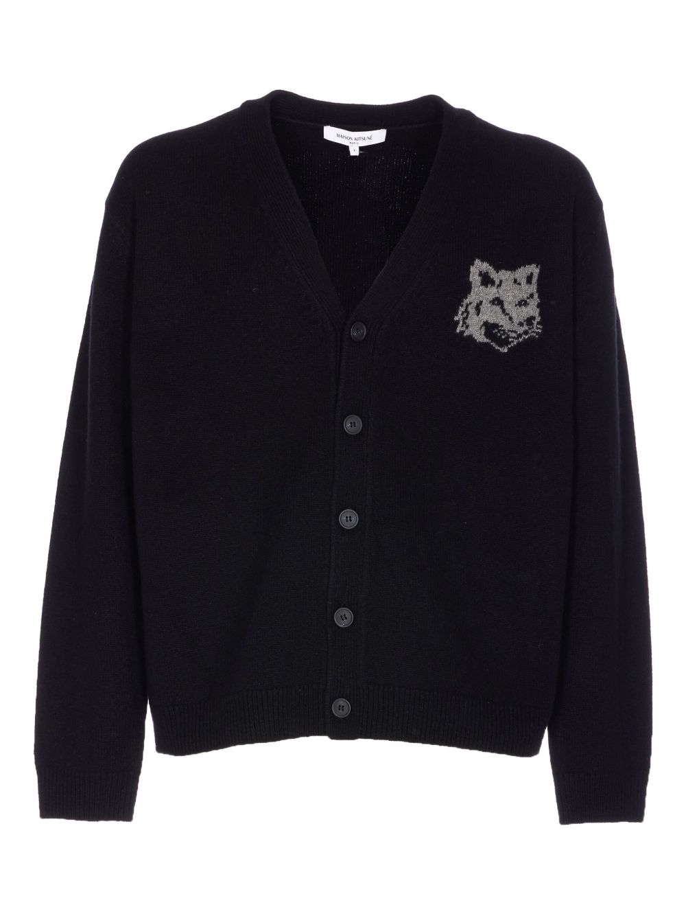 Maison Kitsuné Fox-Head Intarsia Wool Cardigan — Black