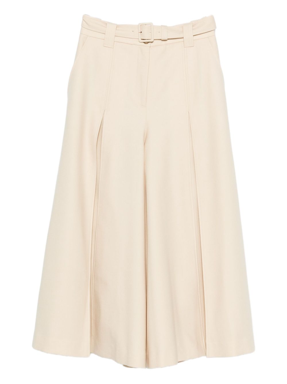 Zimmermann Belted Wide-Leg Wool Blend Trousers — Cream