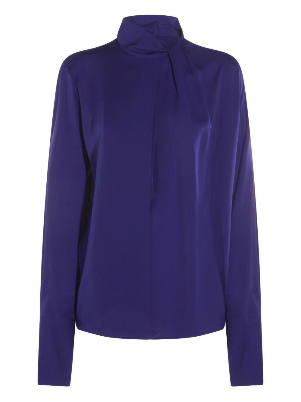 Tom Ford Silk Draped-Neckline Blouse — Clematis Blue