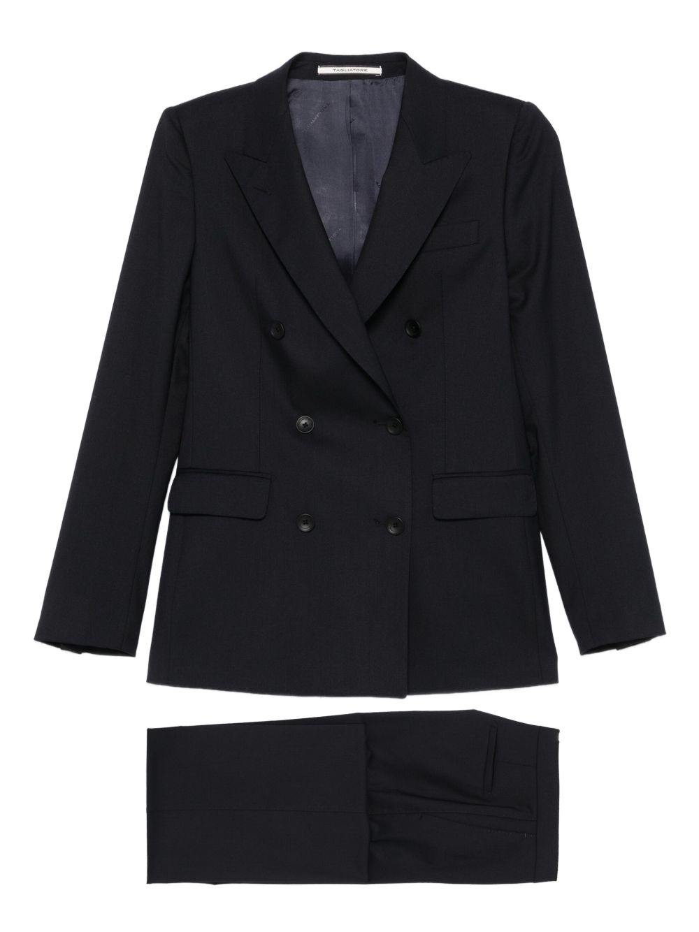 Tagliatore Wool-Blend Double-Breasted Pant Suit — Black