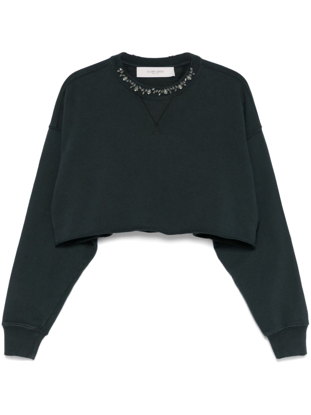 Golden Goose Crystal-Embellished Cropped Cotton Sweatshirt — Black