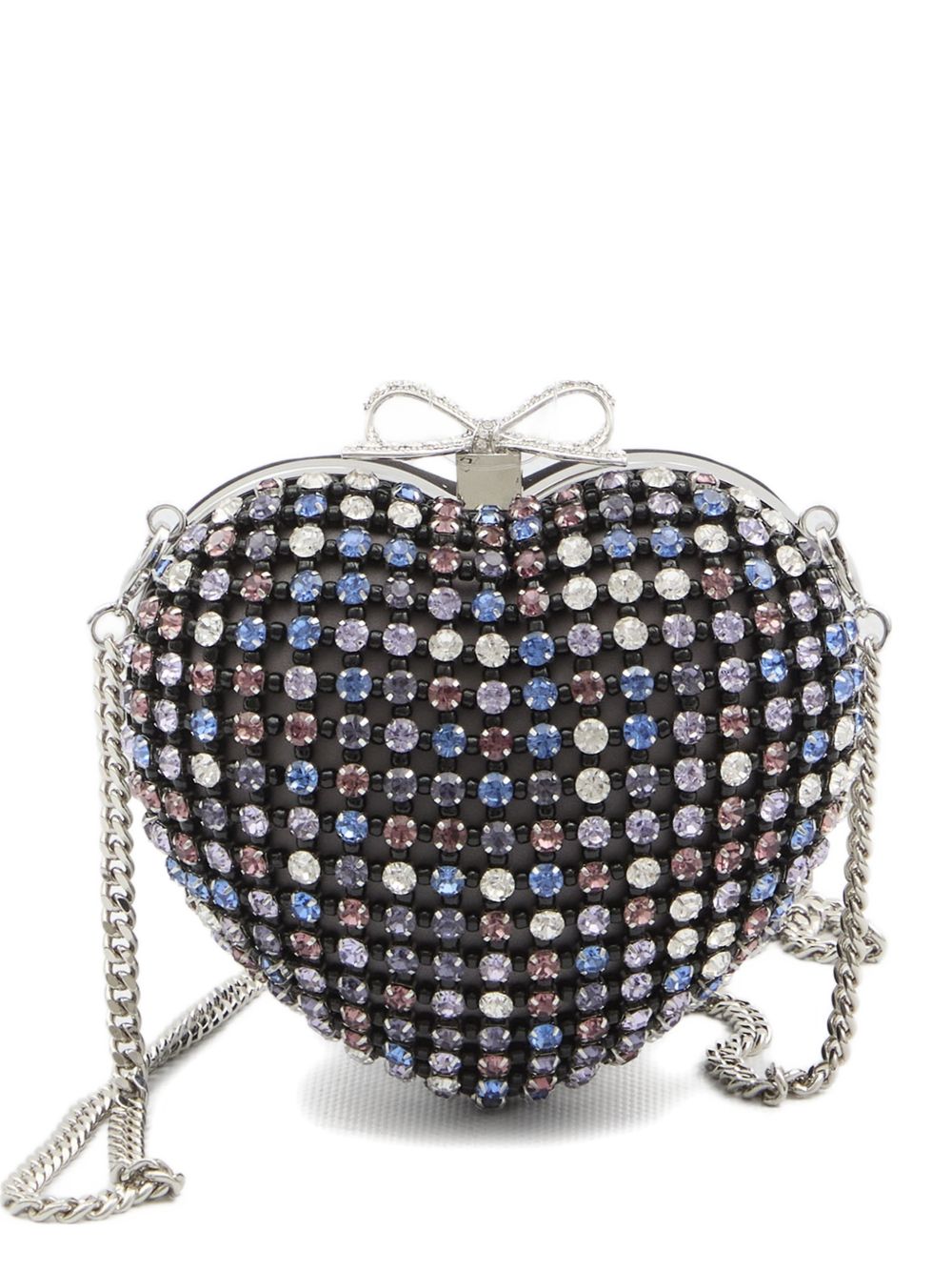 Self-Portrait Multi-Crystal Heart Clutch — Black