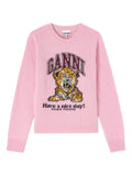 Ganni Tiger Graphic Wool Sweater — Pink