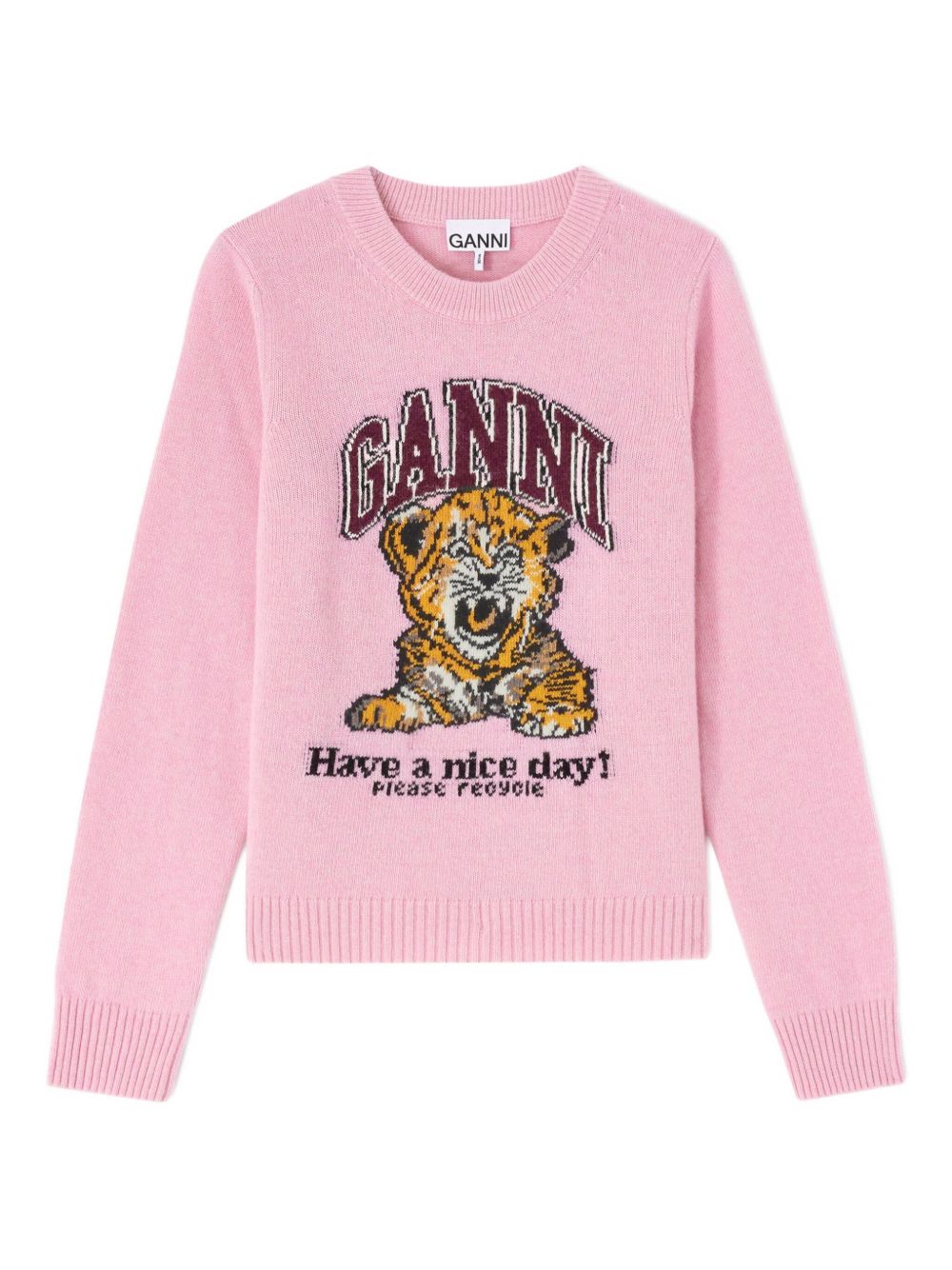 Ganni Tiger Graphic Wool Sweater — Pink