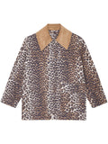 Ganni Leopard-Print Organic Cotton Jacket — Brown