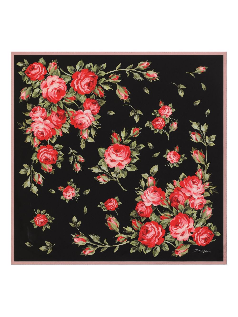 Dolce & Gabbana Roses Bouquet Print Silk Scarf — Black