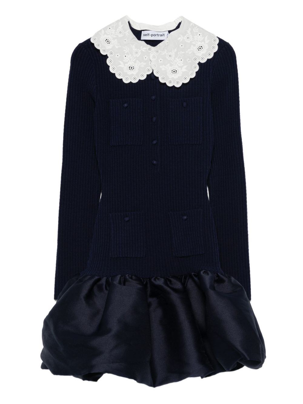 Self-Portrait Eyelet Collar Mini Dress — Navy