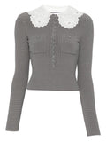Self-Portrait Eyelet and Lace Collar Sweater — Grey