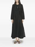 Tory Burch Linen-Silk Pleated Kaftan Dress — Black