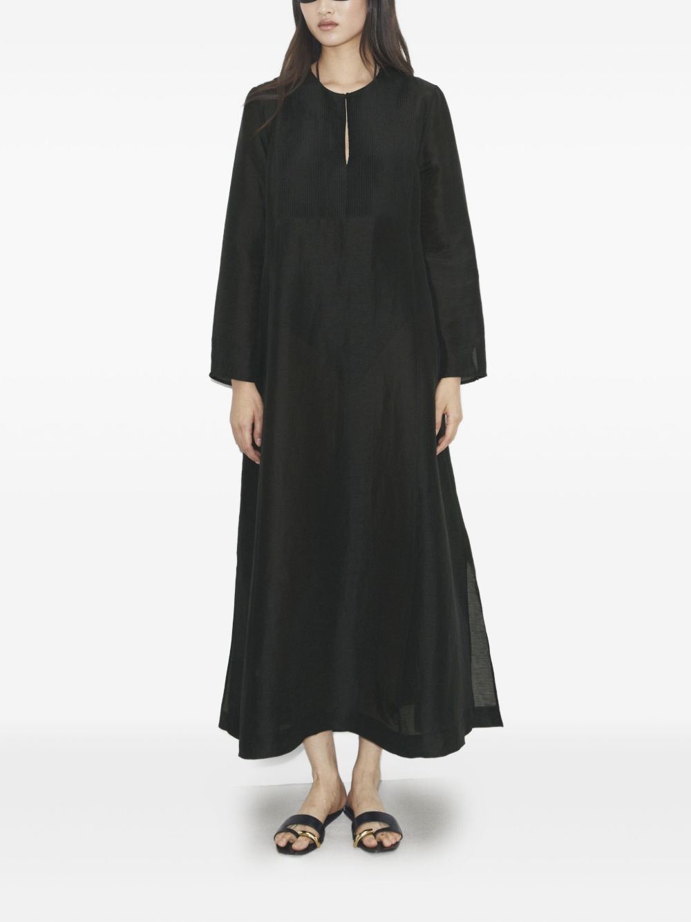 Tory Burch Linen-Silk Pleated Kaftan Dress — Black