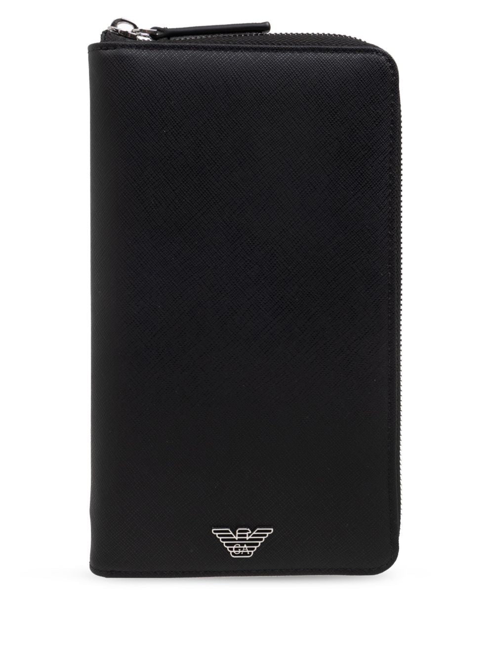 Emporio Armani Saffiano Leather Travel Wallet — Black