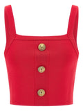 Balmain Lion-Button Knit Tank Top — Red