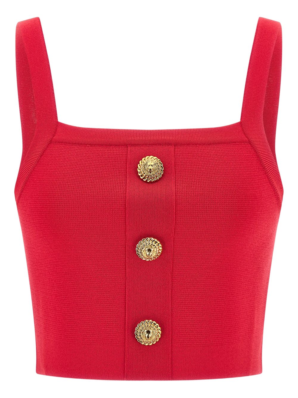 Balmain Lion-Button Knit Tank Top — Red