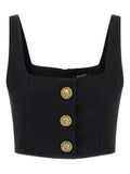 Balmain Lion-Button Wool Crop Top — Black