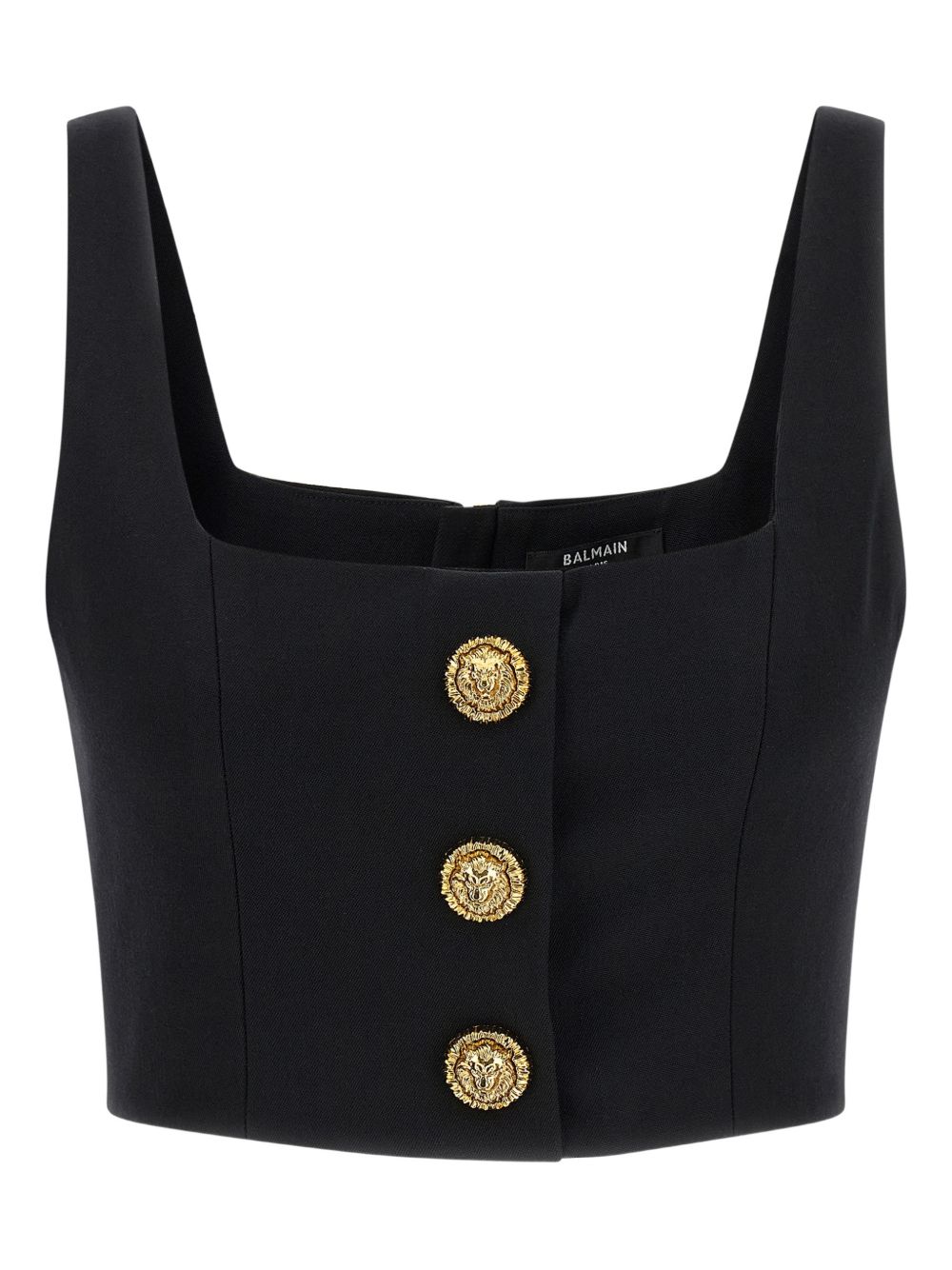 Balmain Lion-Button Wool Crop Top — Black