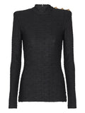 Balmain Monogram Bouclette High-Neck Top — Black