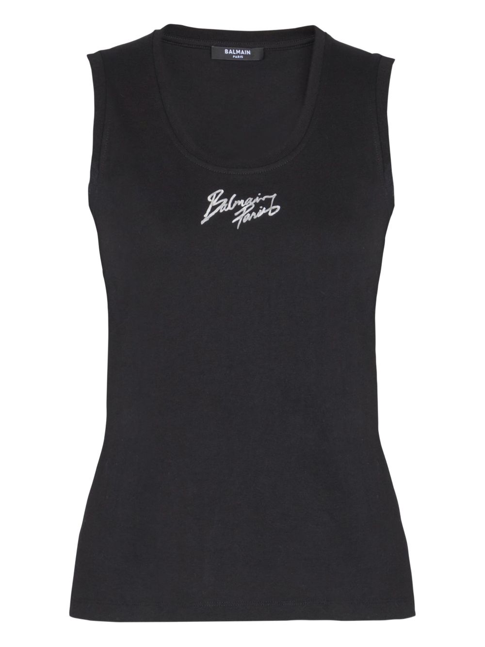 Balmain Logo-Embroidered Tank Top — Black