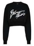 Balmain Logo-Printed Cropped Sweatshirt — Black