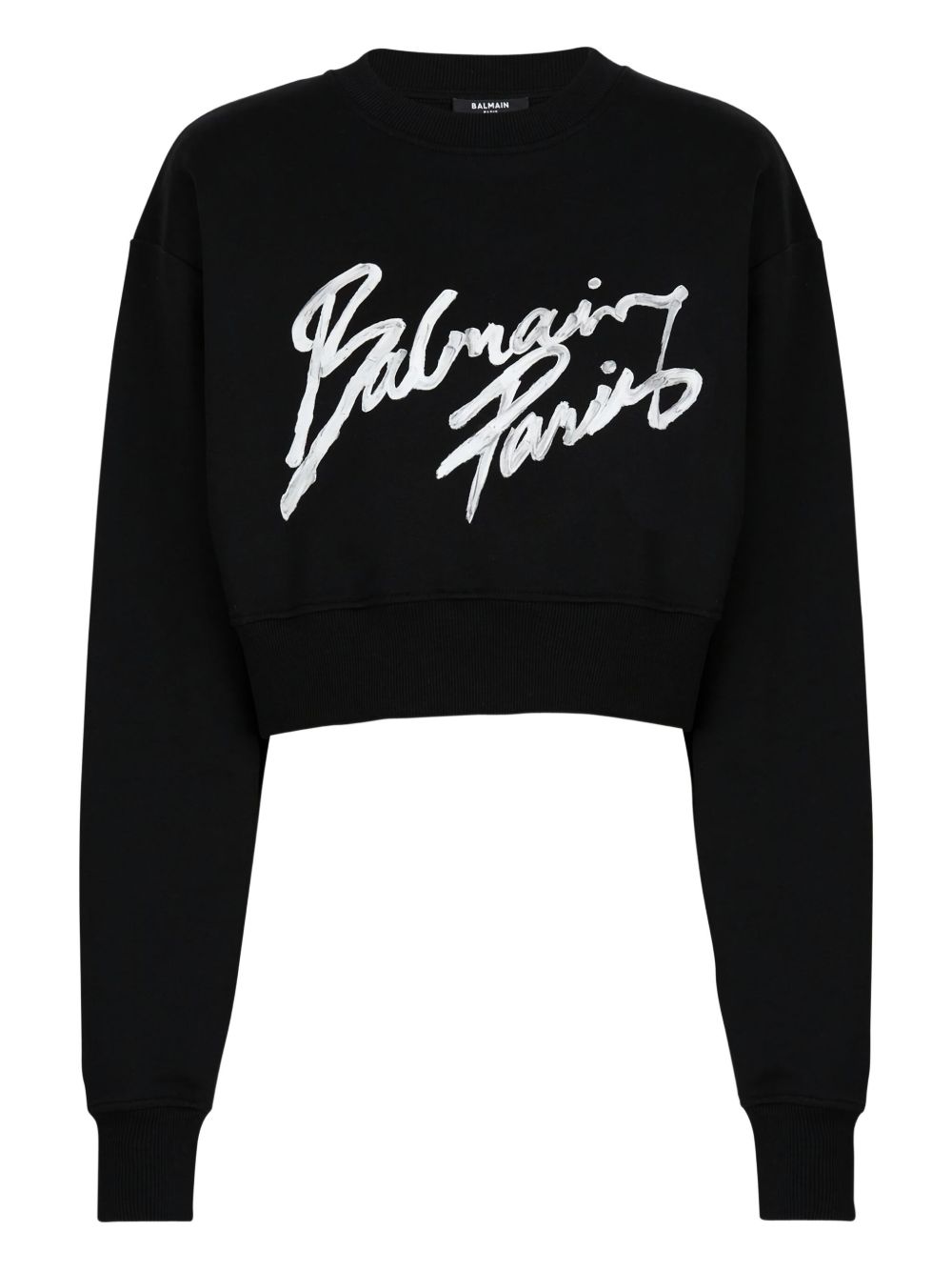 Balmain Logo-Printed Cropped Sweatshirt — Black