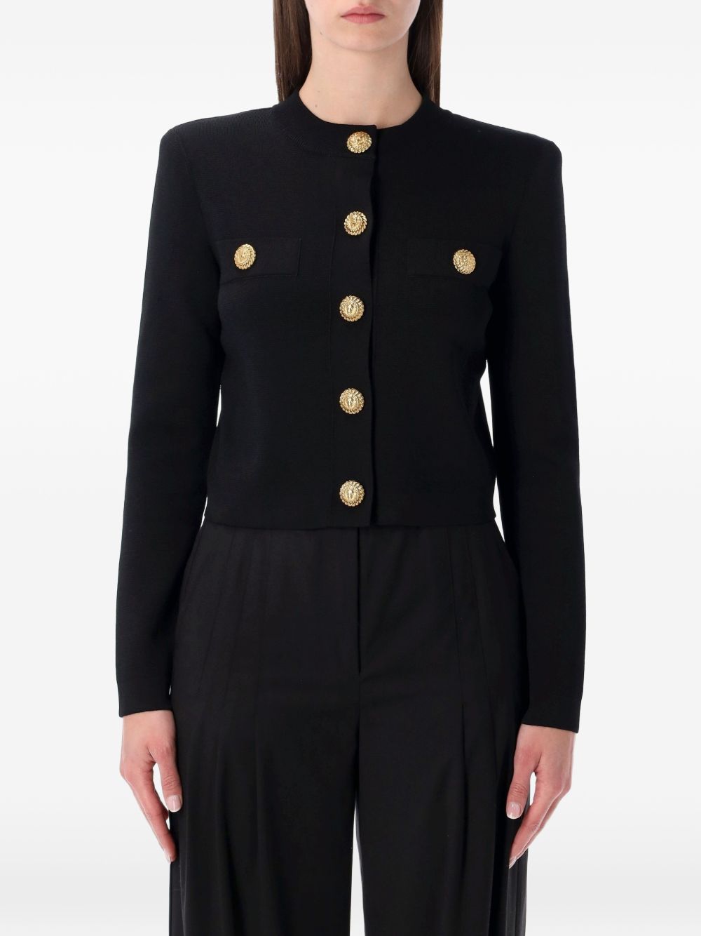 Balmain Gold-Tone Button Cardigan — Black