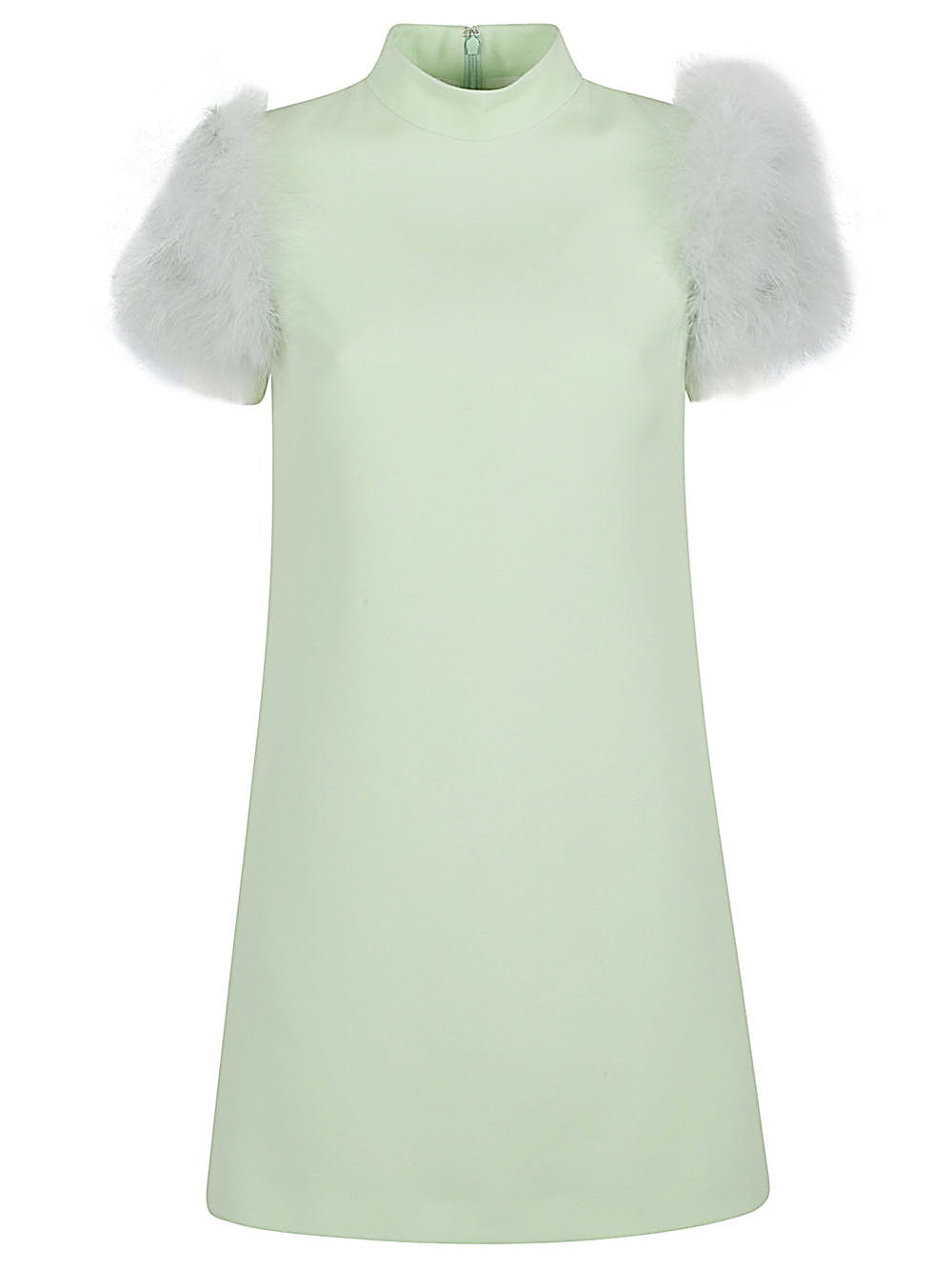 Valentino Feather-Trimmed Wool and Silk Dress — green