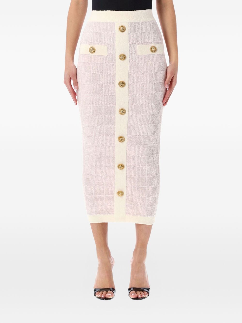 Balmain Tweed Midi Skirt — Pink