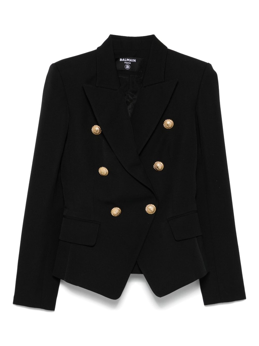 Balmain Gold-Button Double-Breasted Wool Blazer — Black