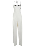 Tom Ford Silk Camisole with Geometric Contrast Jumpsuit — Cream