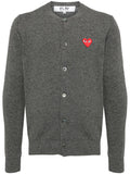 Comme Des Garcons Wool Knit with Logo Embroidery Cardigan — Charcoal