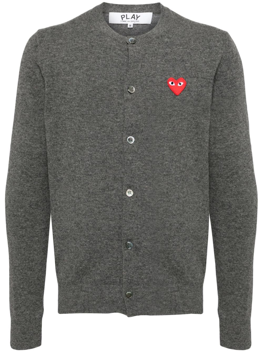 Comme Des Garcons Wool Knit with Logo Embroidery Cardigan — Charcoal