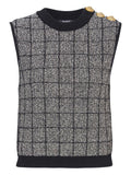 Balmain Tweed with Gold Button Embellishment Tank Top — Black
