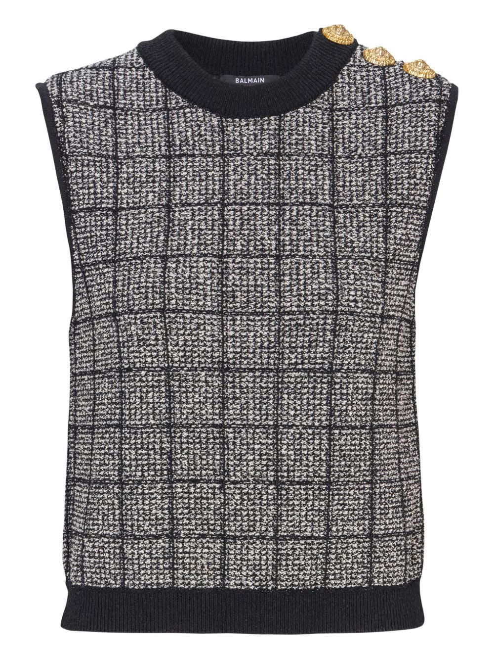Balmain Tweed with Gold Button Embellishment Tank Top — Black