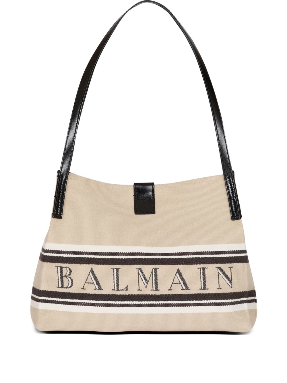 Balmain Canvas and Calfskin Shoulder Bag — Beige