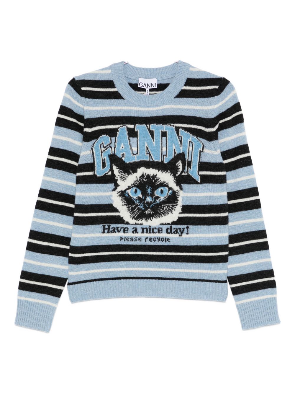 Ganni Striped Jacquard Sweater — Blue