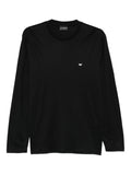 Emporio Armani Logo-Embroidered Cotton Blend Long-Sleeve Top — Black